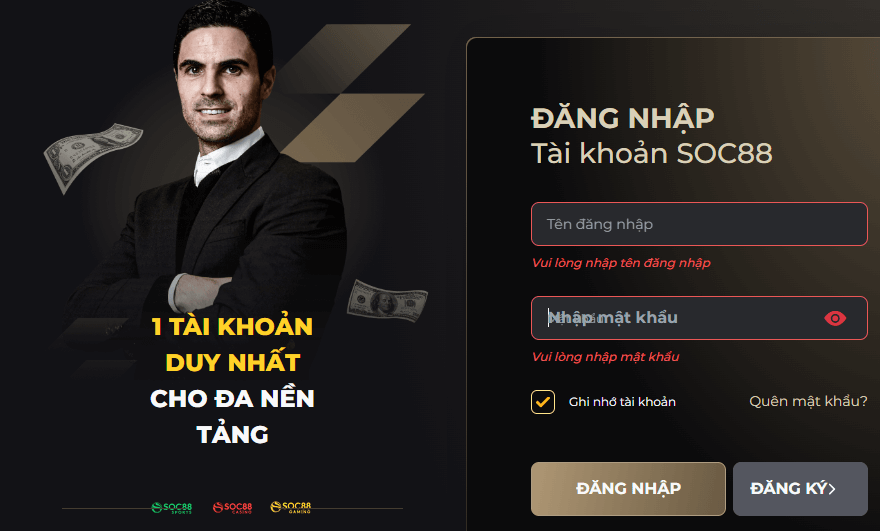 Rút Tiền SOC88: Hướng Dẫn Thành Công Với 2 Phương Thức 6 Đăng ký/đăng nhập SOC88