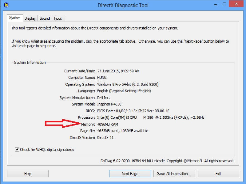 Kiểm tra dung lượng bộ nhớ của máy