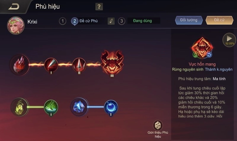 Bảng ngọc, phù hiệu và bổ trợ dành cho Krixi