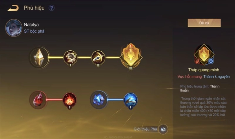 Bảng ngọc, phù hiệu và phù trợ của Natalya